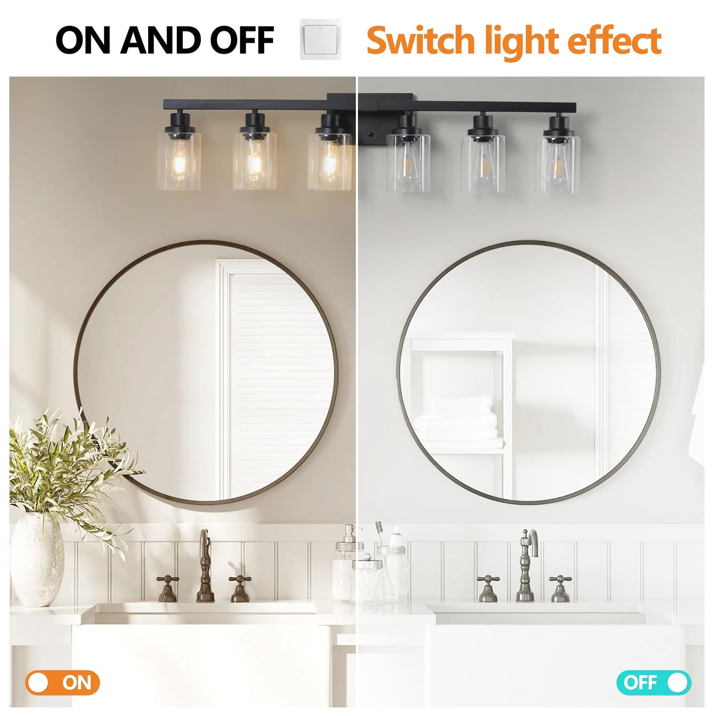 6 Light Bathroom Vanity Light Industrial Metal Fixture with Clear Glass Shades Wall Mount Mirror Lighting for Bathroom No Bulb