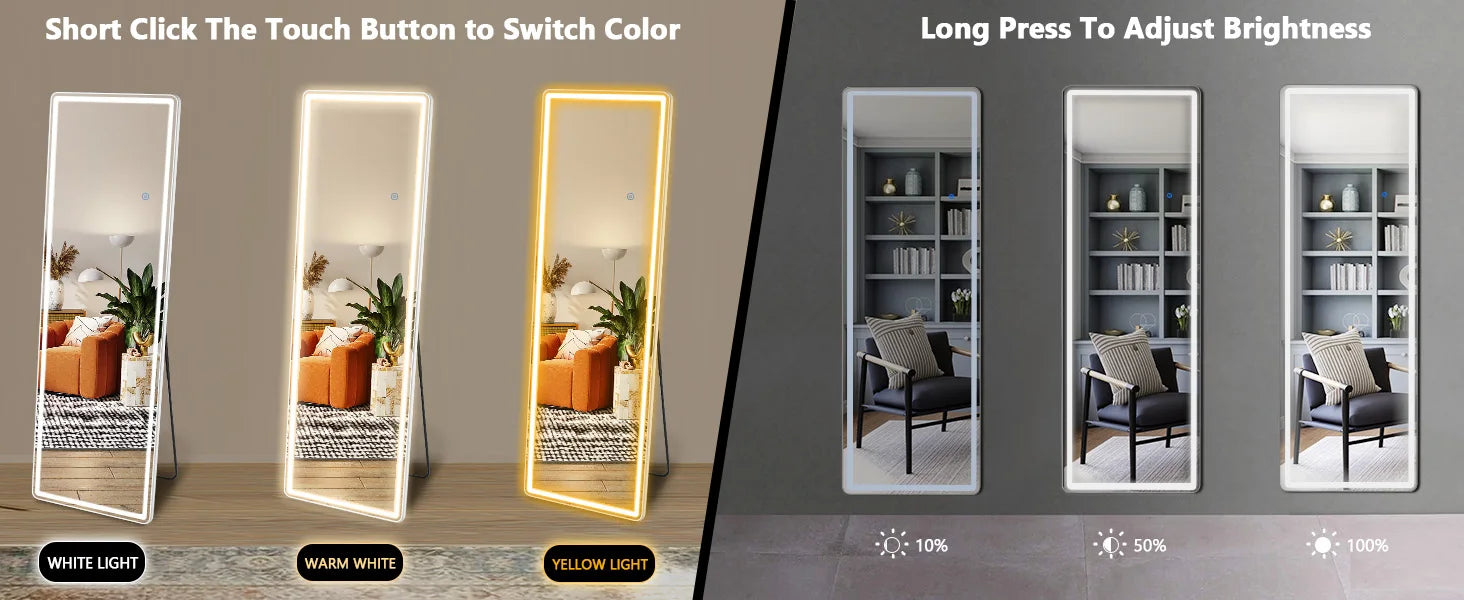 JHK Led 64"x21" Full Length Mirror Aluminum Frame For Living Room - Cheerful Home Finds