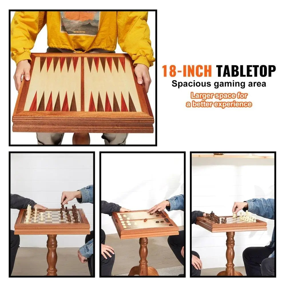 3-in-1 Multipurpose Wooden Game Table Chess Checkers Backgammon - Cheerful Home Finds