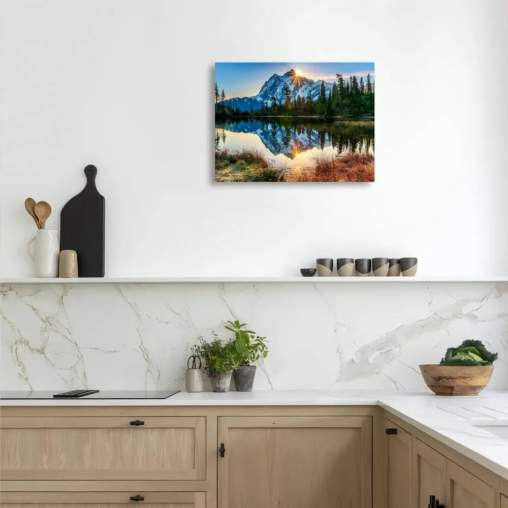 1.5 Inch Thick Wood Pine Frame Interior Art Deco Mural Sunrise Mountain View Fabric Wall Decoration Painting - Cheerful Home Finds