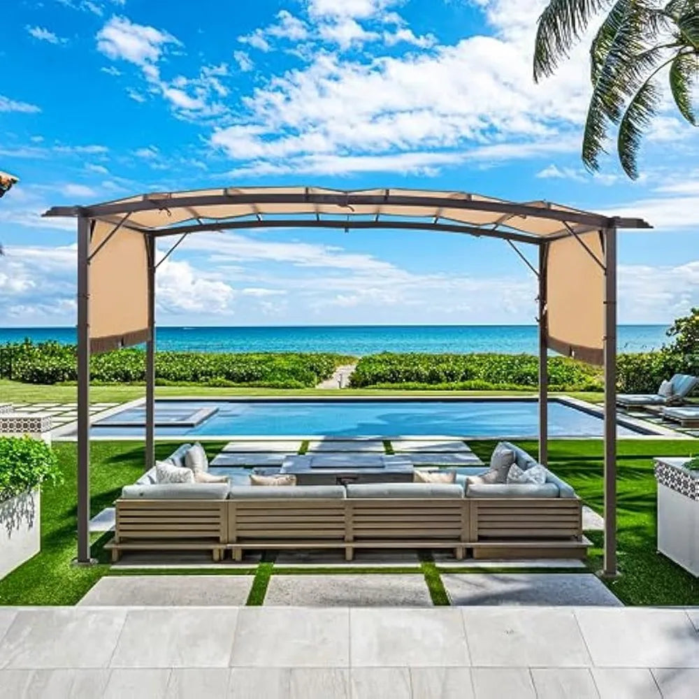 Pergola 9' x 12' Outdoor Pergolas with Sun Shade Canopy - Cheerful Home Finds