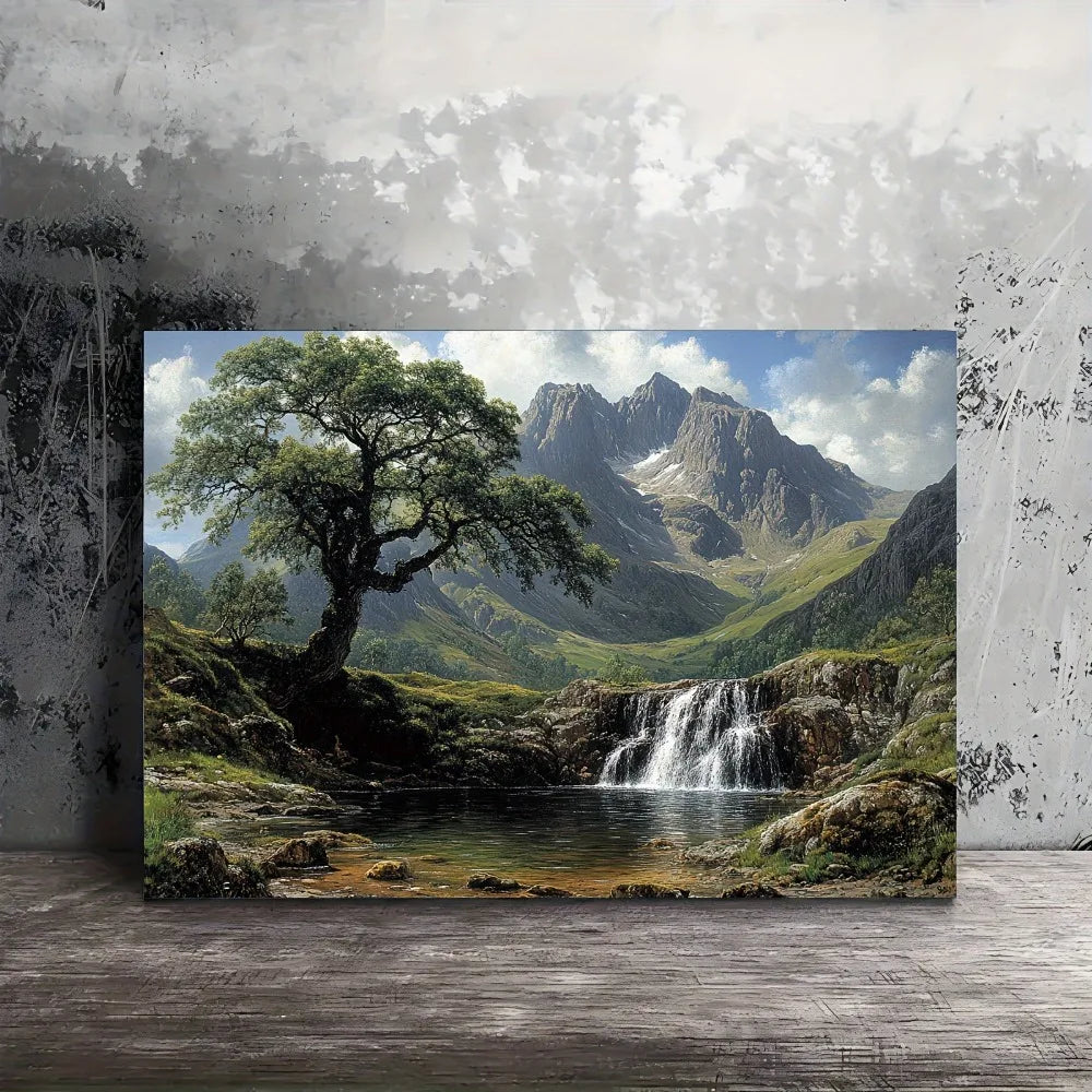 1.5 Inch Chunky Wood Pine Frame Interior Art Mural Wall Decoration Home Decorative Wall Art Magnificent Mountains and Waterfalls - Cheerful Home Finds