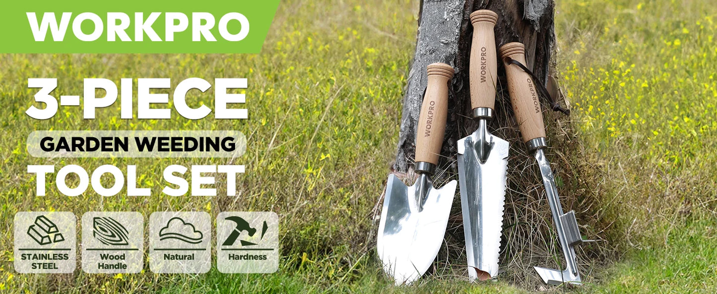 WORKPRO Garden Tool Set 3 Pcs with Wood Handles and Trowel - Cheerful Home Finds