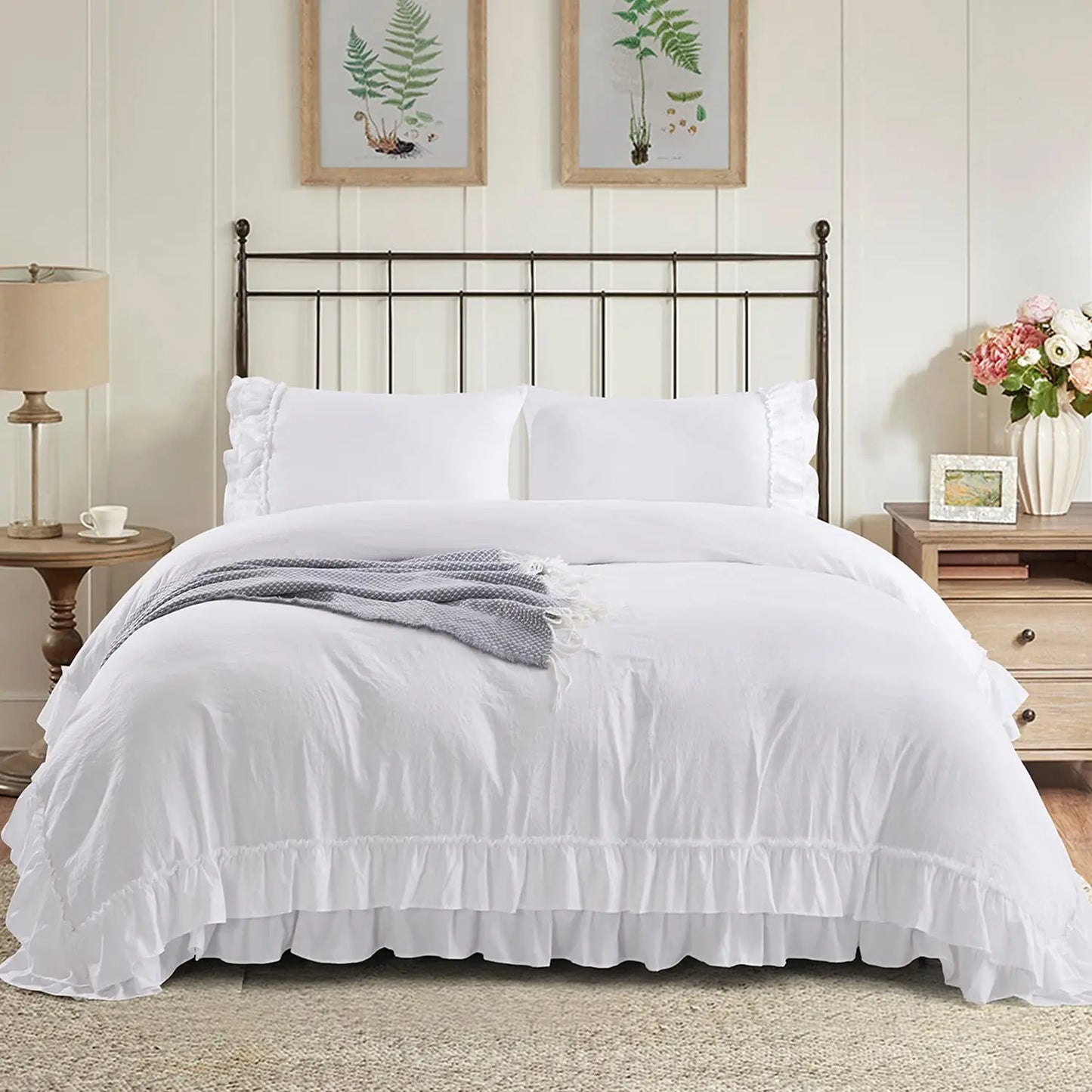3 Piece Ruffled Duvet Cover Set Queen Farmhouse Ruffle - Cheerful Home Finds