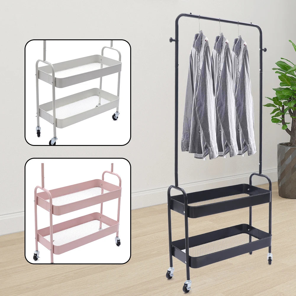 Mobile Clothing Storage Rack with 2 Tiers and Wheels - Cheerful Home Finds