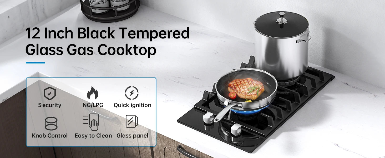 12 Inch Built-in with Thermocouple Protection, LPG/NG Dual Fuel Gas Cooktop - Cheerful Home Finds