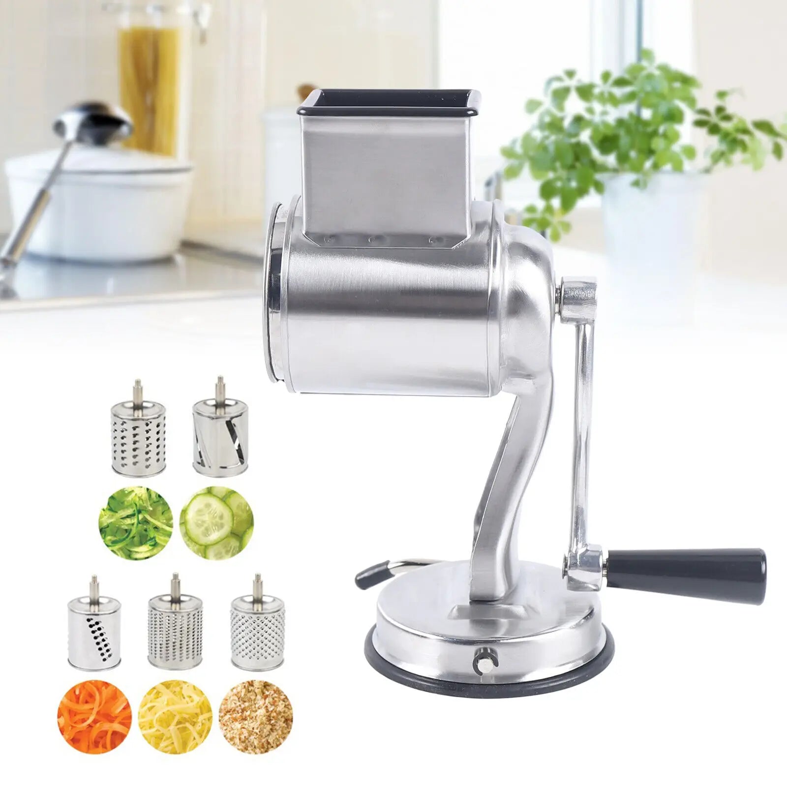 Stainless Steel Rotary Vegetable Cheese Grater Potato Slicer Handheld Grater with 5 Blades Dishwasher Safe - Cheerful Home Finds