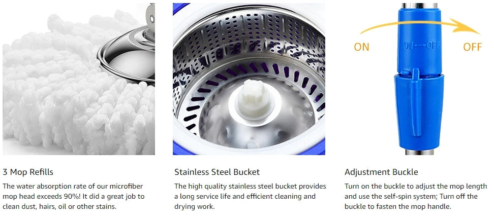 Spin Mop Bucket System with Wringer Set Magic Round Mops - Cheerful Home Finds