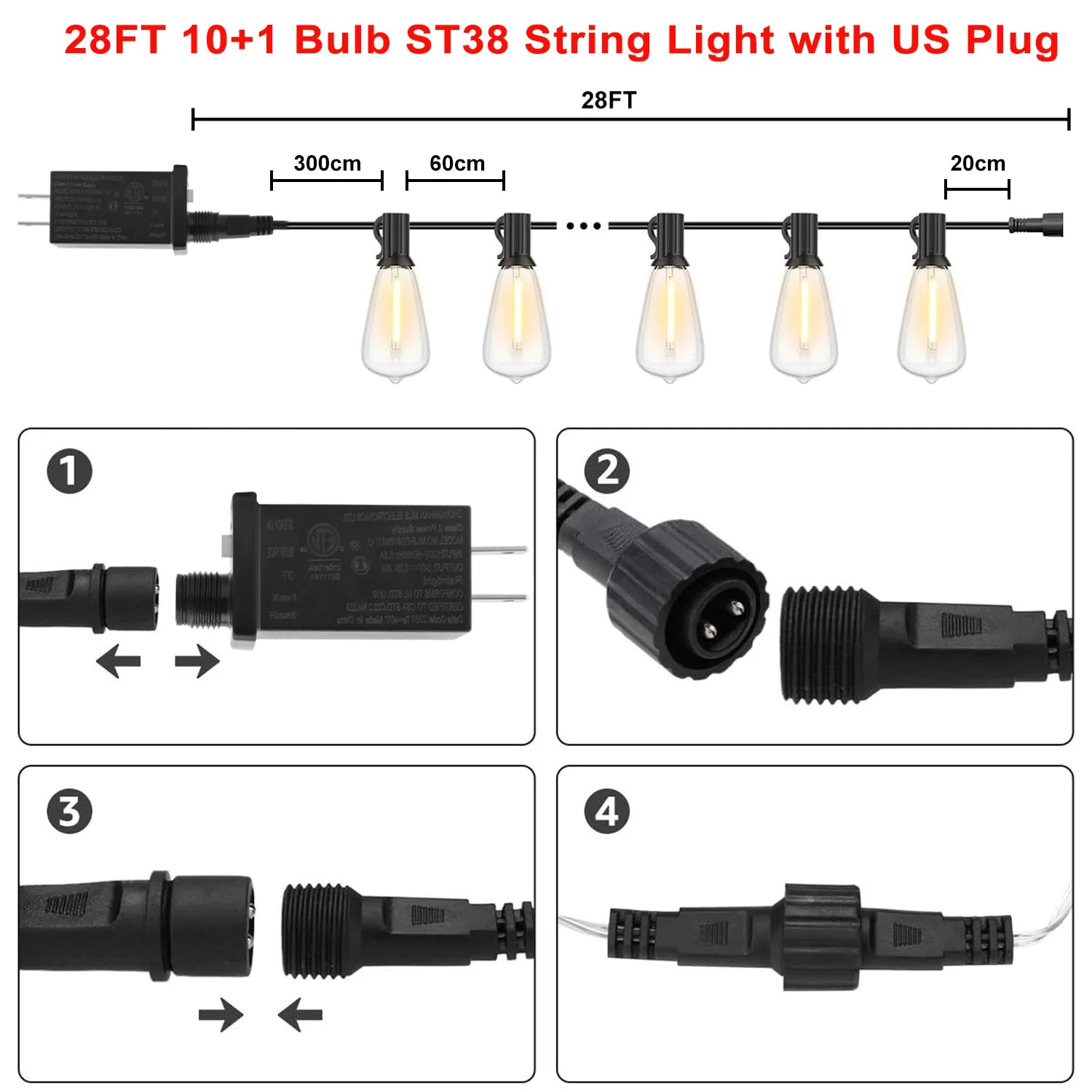 28FT US Plug ST38 String Light Outdoor LED Patio Fairy Lamp - Cheerful Home Finds