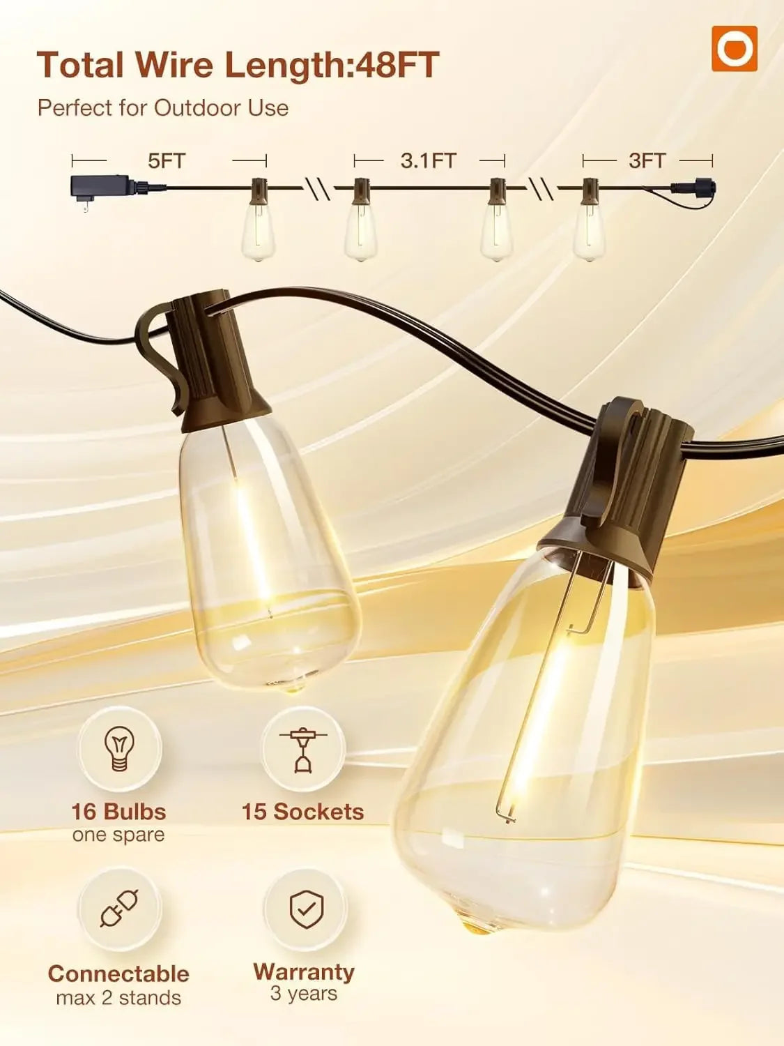 150FT LED Outdoor String Lights Waterproof Shatterproof Bulbs - Cheerful Home Finds