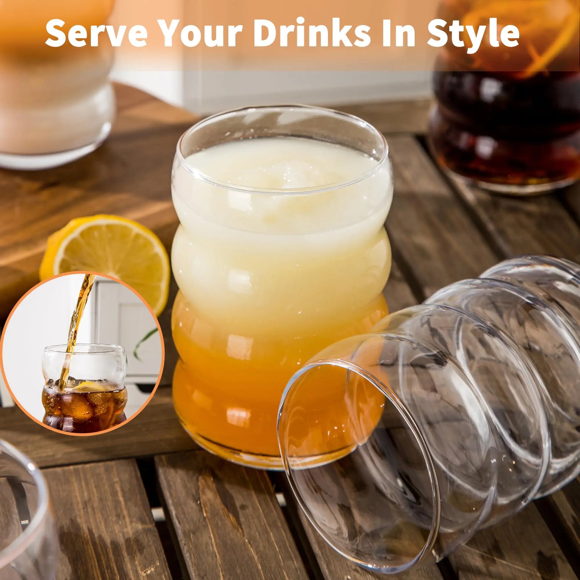 8PCS Ripple Drinking Glasses 16oz Iced Coffee Tumblers - Cheerful Home Finds