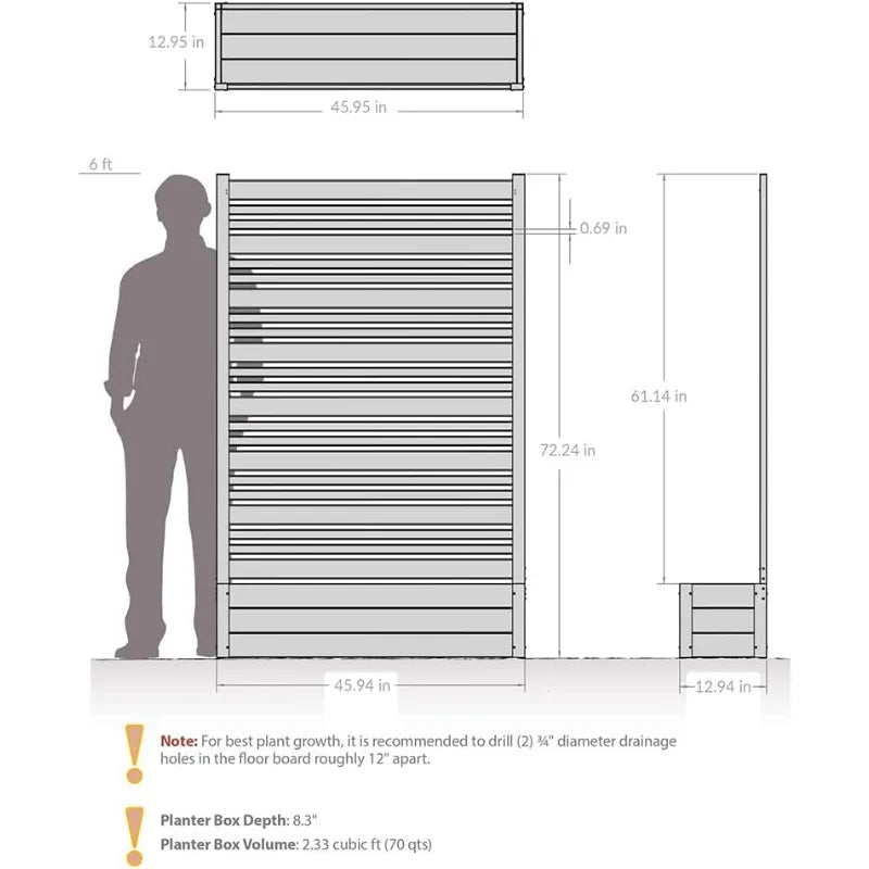 6ft H x 3.8ft W x 1ft L Freestanding Enclo Florence Ash Color Patio Privacy Screen with Planter Box - Cheerful Home Finds