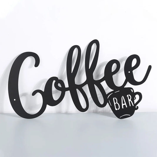 Coffee Bar Sign Metal Hanging Wall Art Plaque Black Letter Silhouette - Cheerful Home Finds