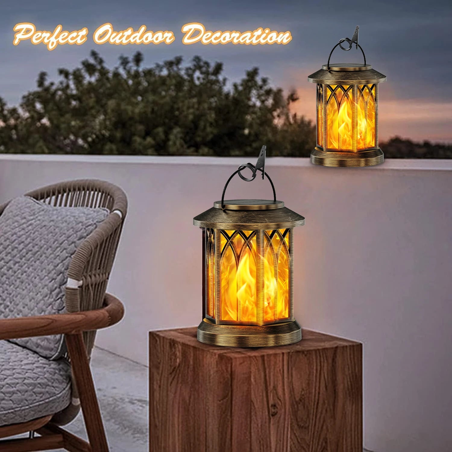 2 Pack Upgraded Flickering Flame Solar Lanterns Lights Outdoor - Cheerful Home Finds