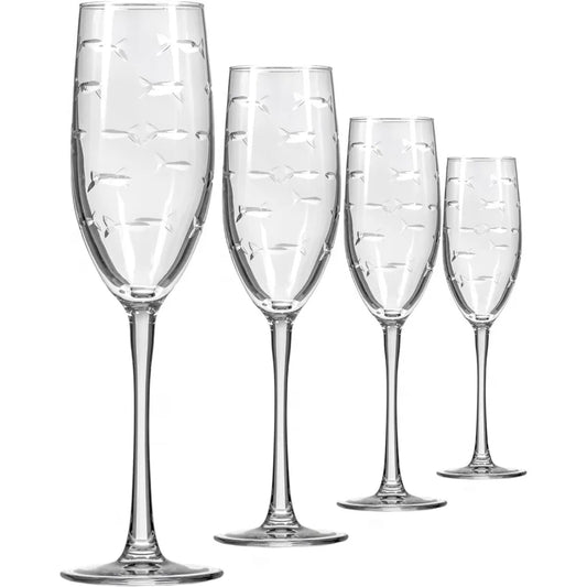 8oz Champagne Flute Glass Set of 4 Lead-Free Etched Glass - Cheerful Home Finds