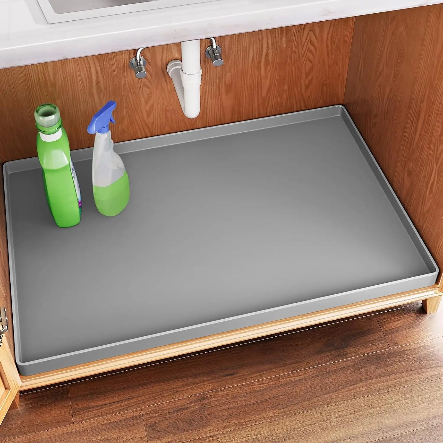 Waterproof Under Sink Mat -34 x 22 Cabinet Liner Silicone Tray - Cheerful Home Finds