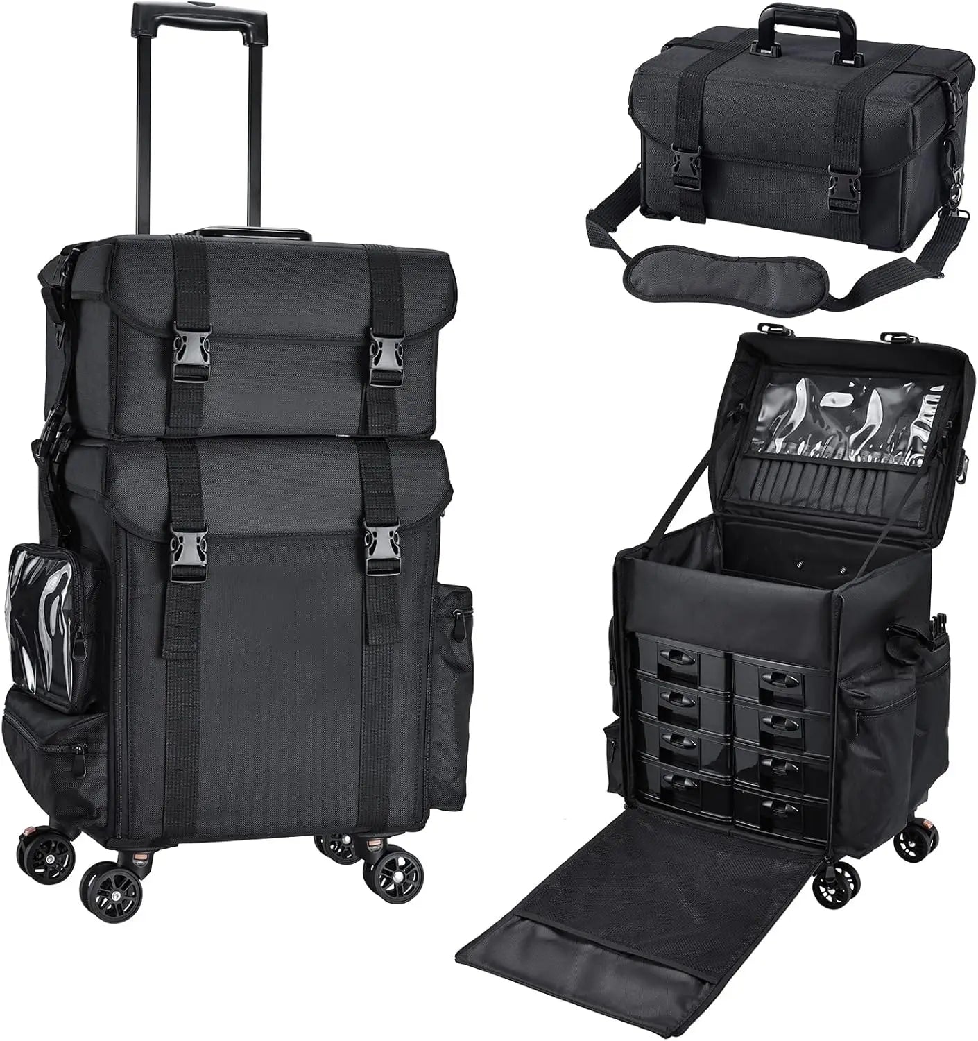 Professional Makeup Case, 2in1 Travel Rolling Case with Wheels - Cheerful Home Finds