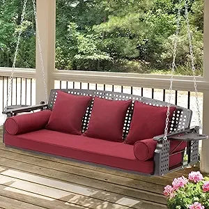 3 Seat Porch Swing, Patio Swing Bench with Cup Holders - Cheerful Home Finds