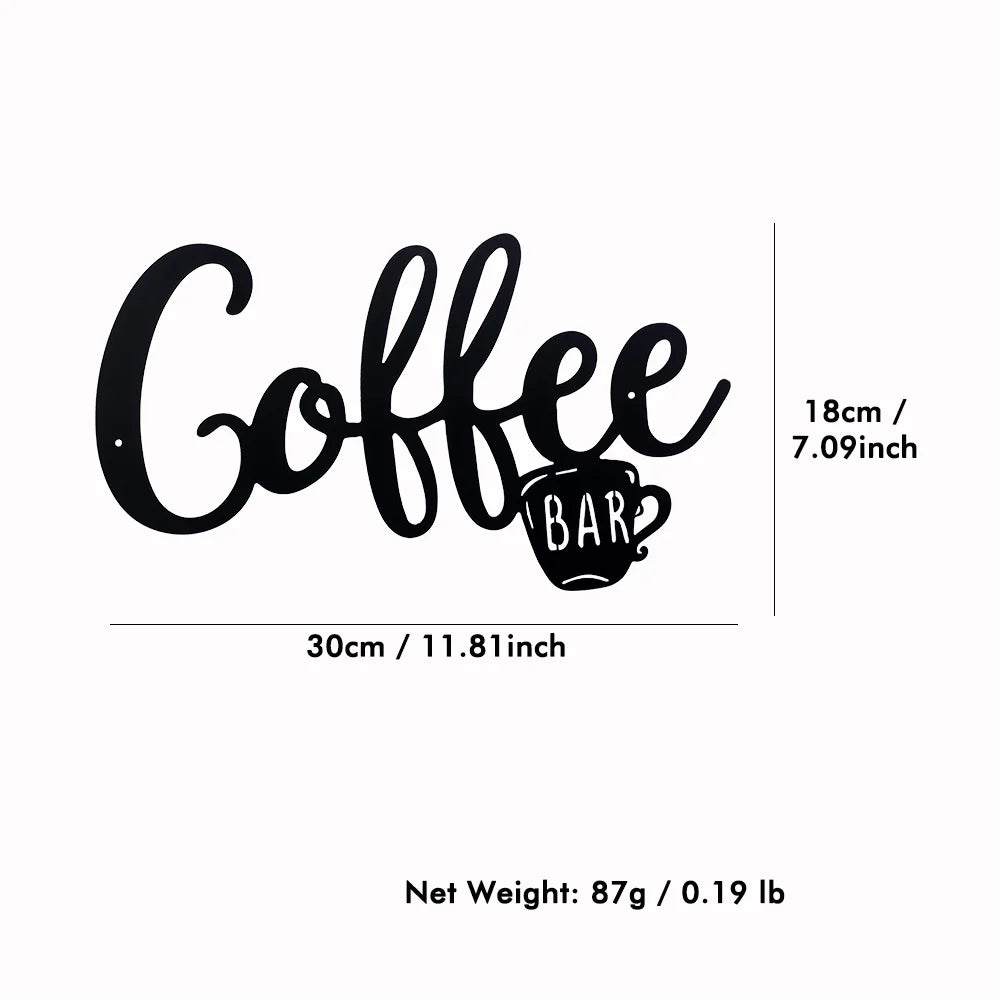 Coffee Bar Sign Metal Hanging Wall Art Plaque Black Letter Silhouette - Cheerful Home Finds