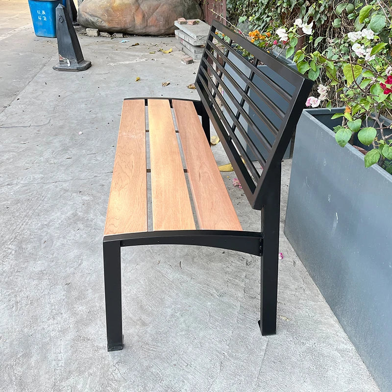 High Quality Commercial Metal Long Bench With Wooden Seat And Backrest For Outdoor Leisure Garden Park Seating