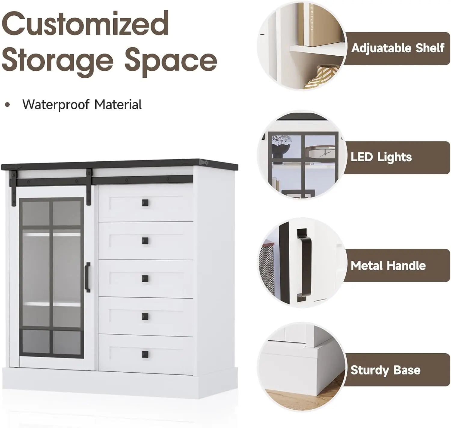 Vabches Dresser for Bedroom 6 Drawer with Glass Door - Cheerful Home Finds