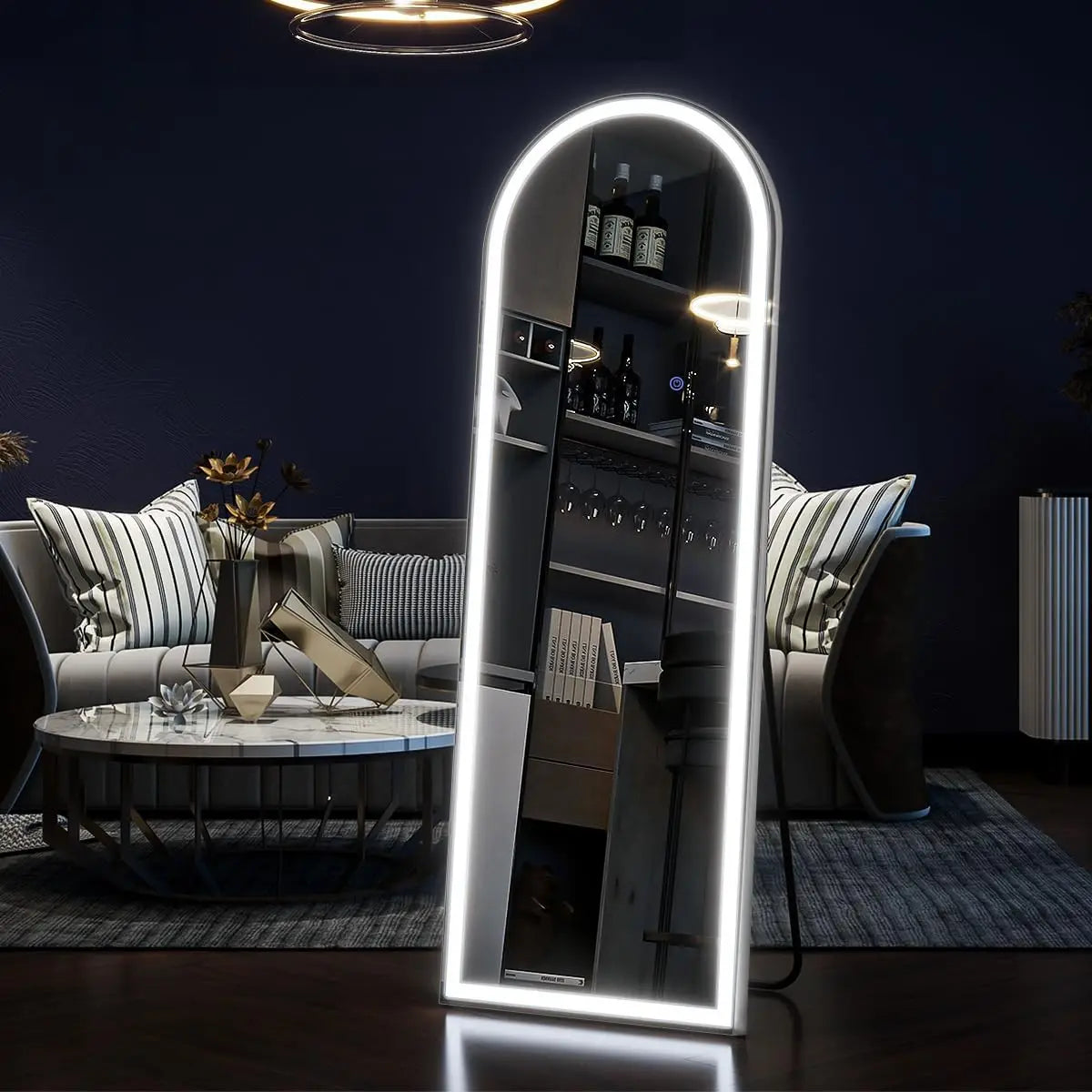 63"x20" Arched Full Length Mirror with Lights, LED Mirror - Cheerful Home Finds