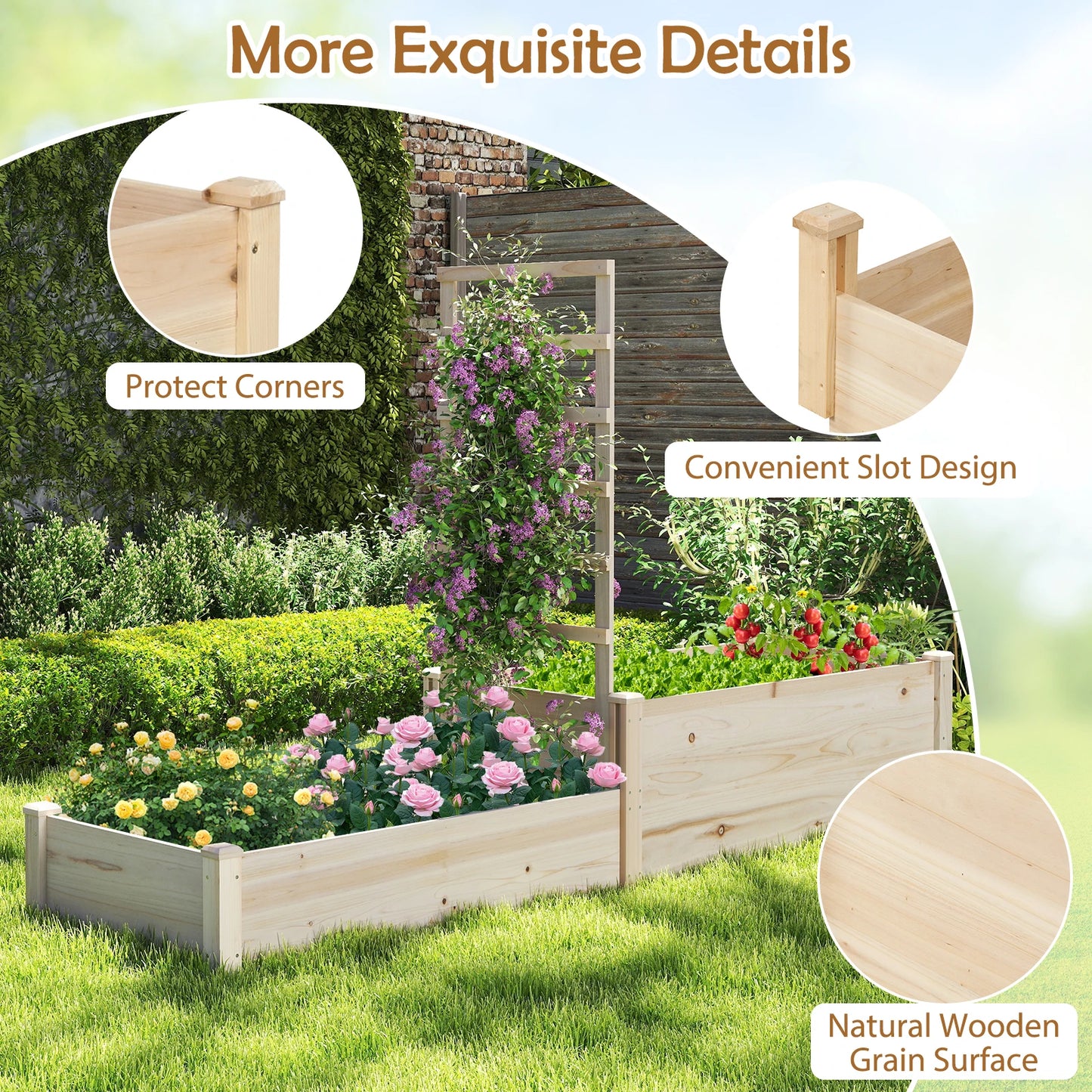 87" Raised Garden Bed w/ Trellis 2 Planter Boxes Patio - Cheerful Home Finds