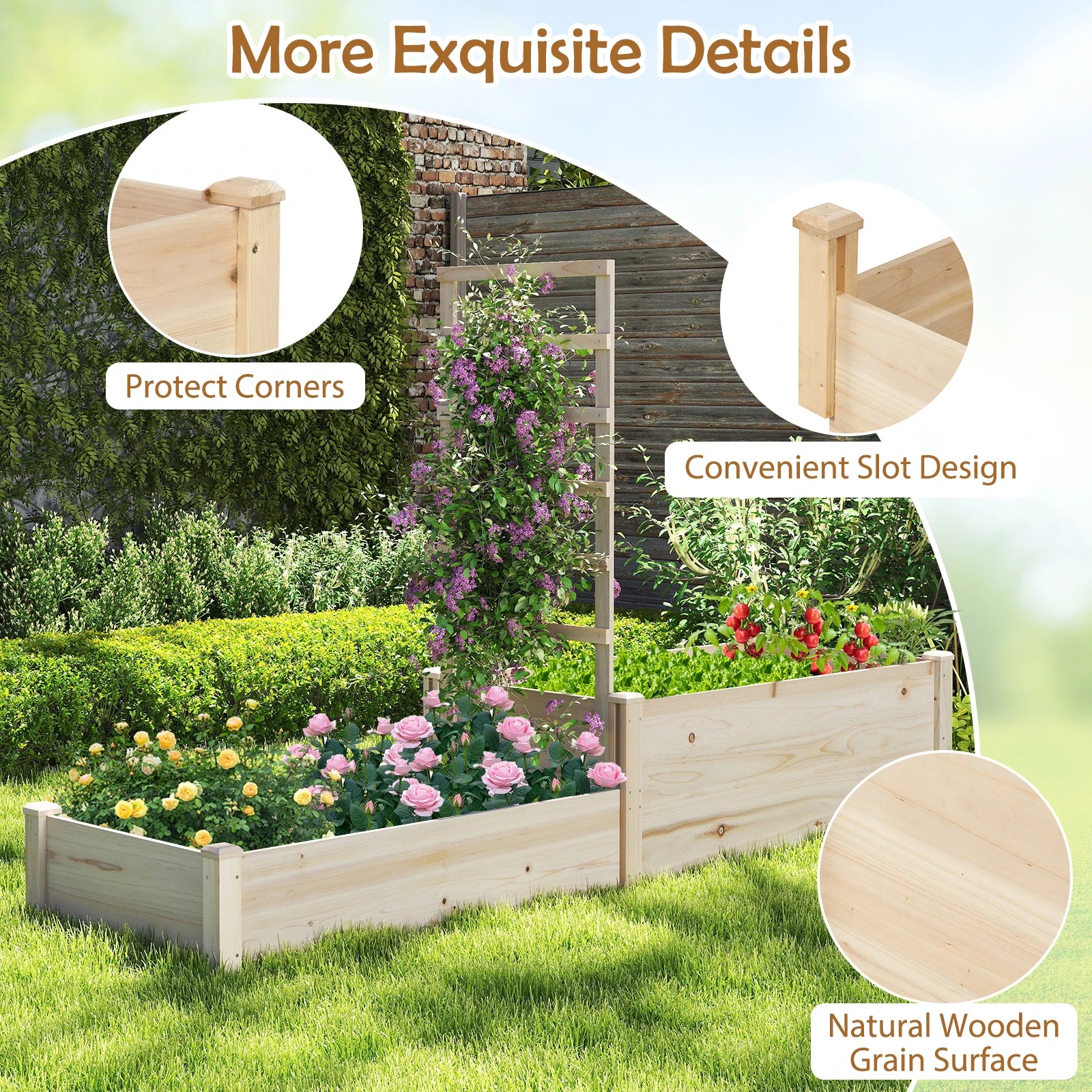 87" Raised Garden Bed w/ Trellis 2 Planter Boxes Patio - Cheerful Home Finds