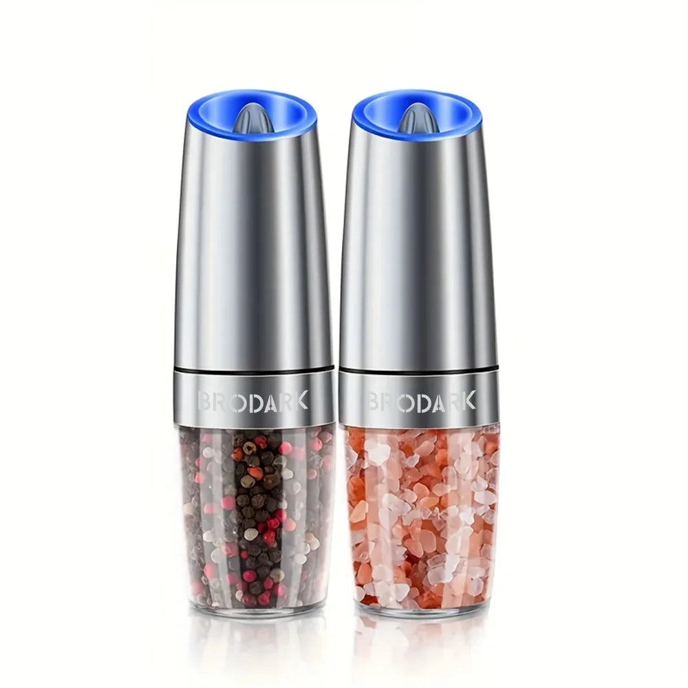 1/2Pcs Gravity Electric Salt And Pepper Grinder Set Battery Powered LED Light One Hand Automatic Operation - Cheerful Home Finds