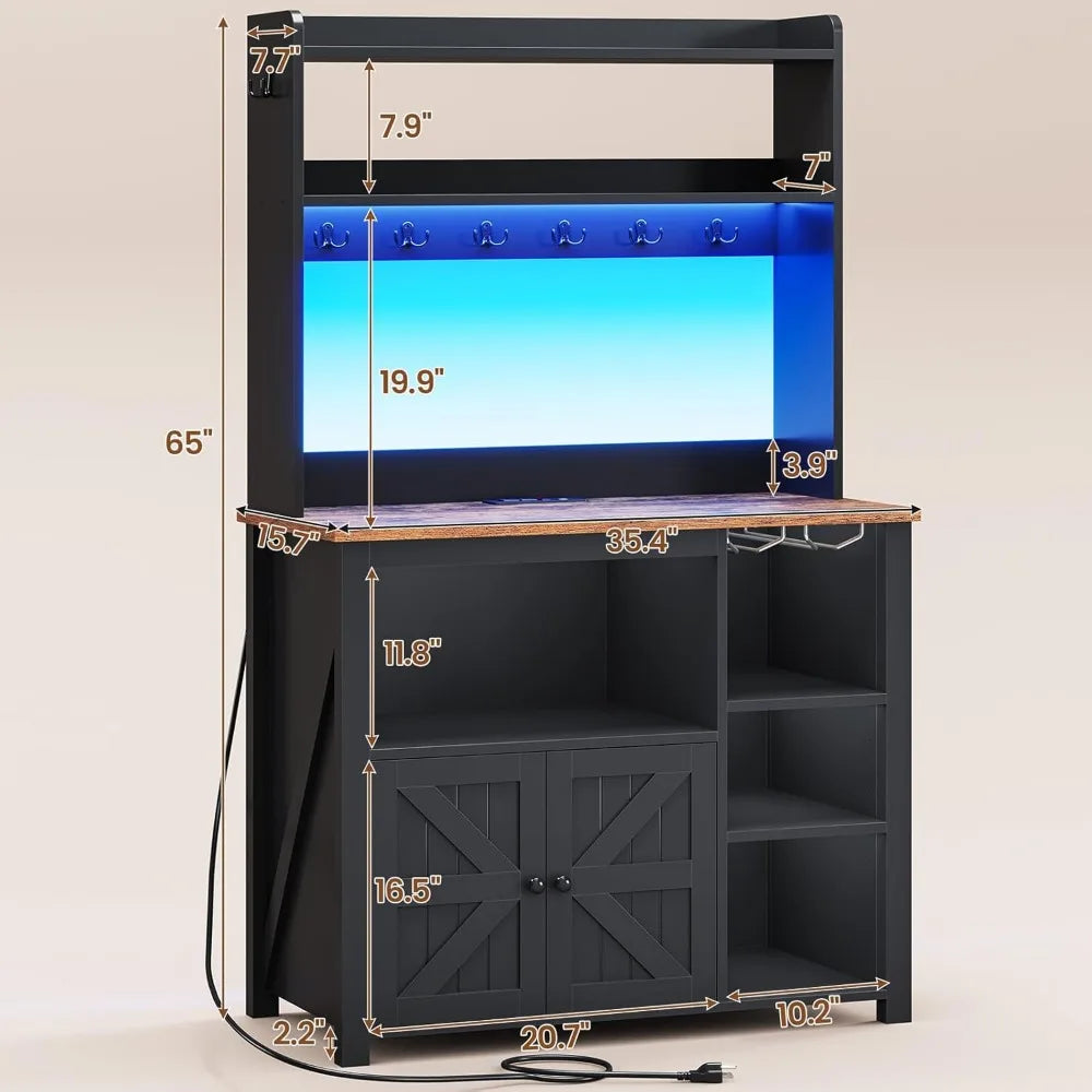 35.4 Inch Coffee Bar Cabinet with Power Outlet and Storage - Cheerful Home Finds