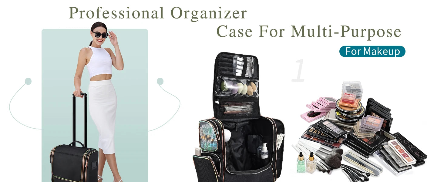 Professional Rolling Makeup Train Case with 5 Toiletry Bags - Cheerful Home Finds