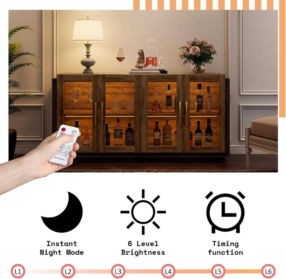 Mixed Color Accent Sideboard Buffet Cabinet with LED Lights - Cheerful Home Finds