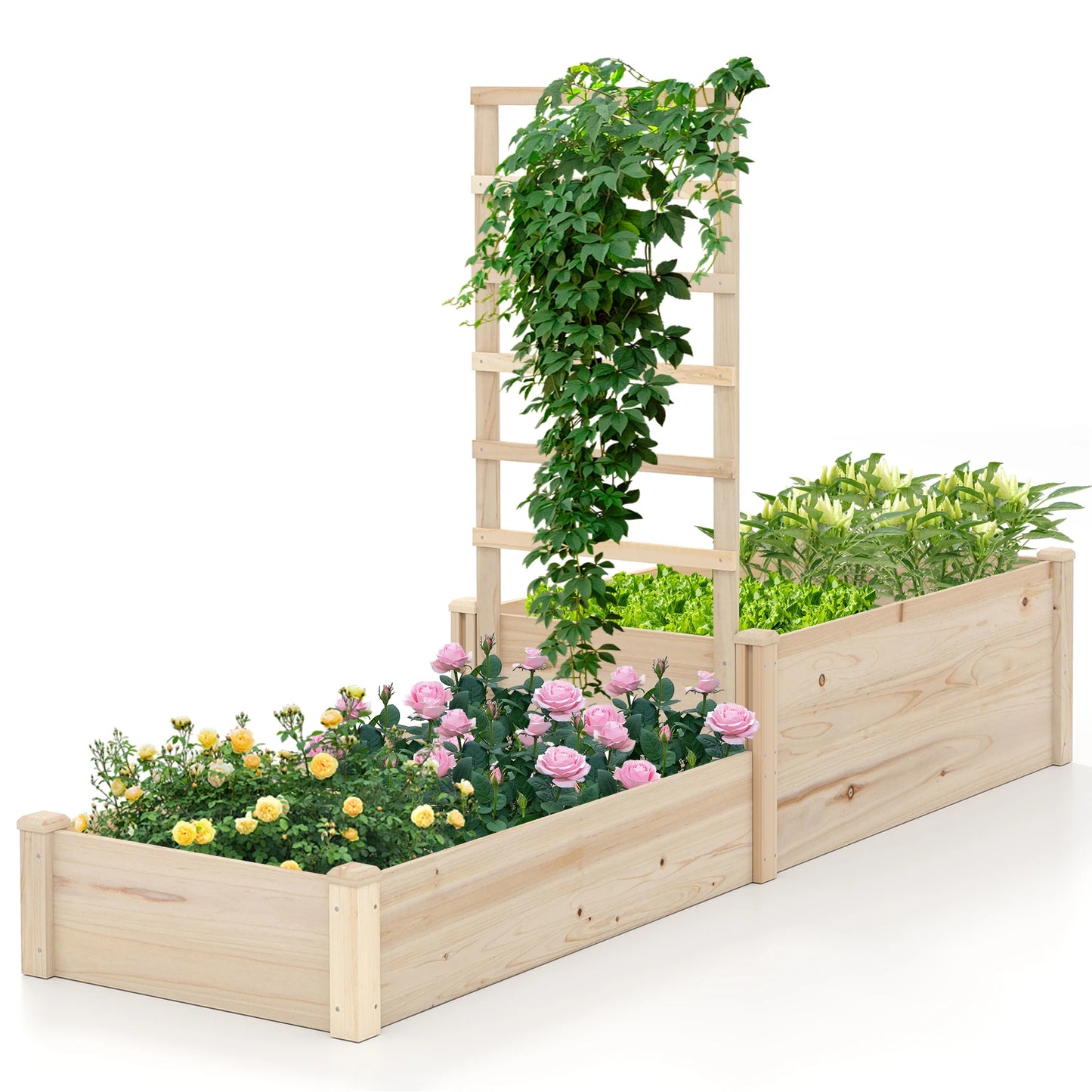 87" Raised Garden Bed w/ Trellis 2 Planter Boxes Patio - Cheerful Home Finds