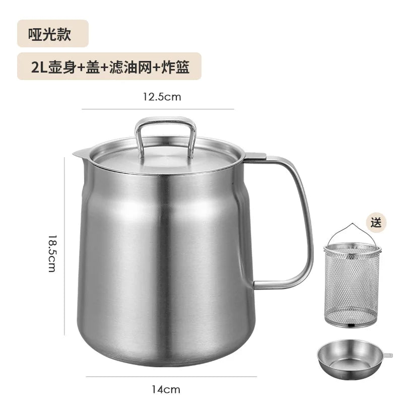 304 Stainless Steel Oil Filter Pot with Strainer Deep Fryer Basket - Cheerful Home Finds
