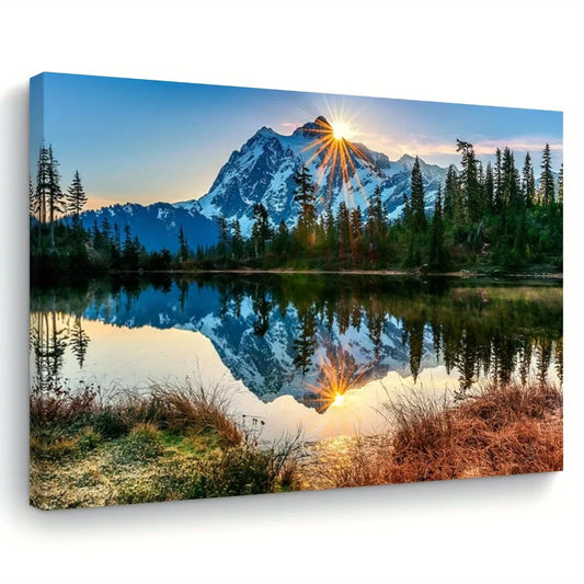 1.5 Inch Thick Wood Pine Frame Interior Art Deco Mural Sunrise Mountain View Fabric Wall Decoration Painting - Cheerful Home Finds