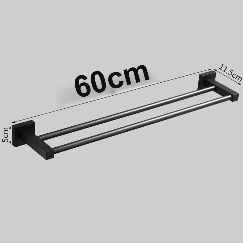 Matte Black Aluminium Bathroom Double Towel Shelf Rack - Cheerful Home Finds