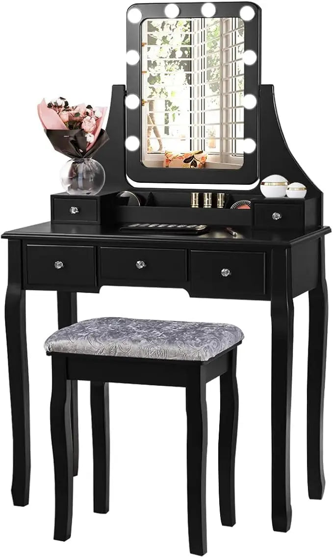 Vanity Set with 10 Dimming Light Bulbs and Organizers - Cheerful Home Finds