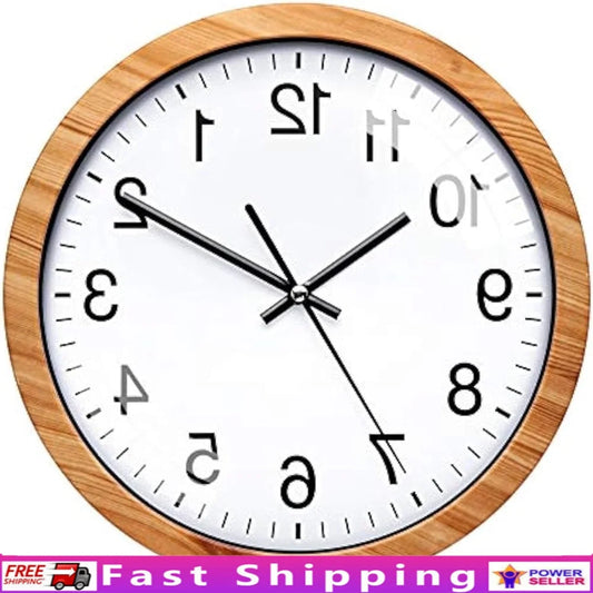 10 Inch Silent Wall Clock Retro Wooden Design Non Ticking Quartz Clock Home Office Decor Living Room Bedroom