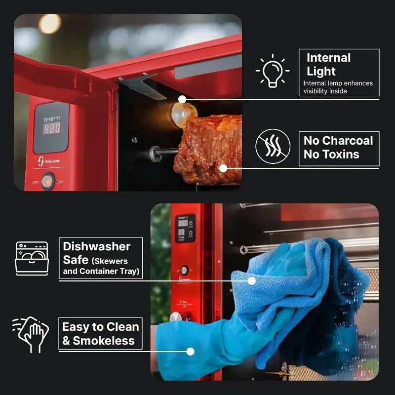 Brazilian Flame Rotisserie Grill Roaster with 2 Skewers - Cheerful Home Finds