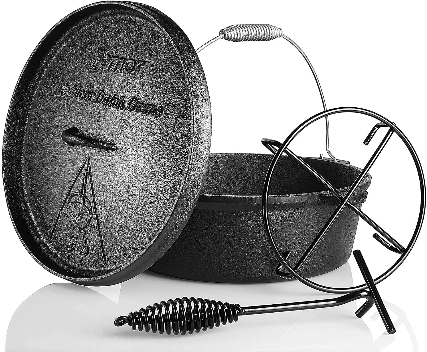 Femor Outdoor Dutch Oven With Lid Lifter And Screw Handle Cast Iron Pot 7.5 L For Indoor And Outdoor Cooking - Cheerful Home Finds