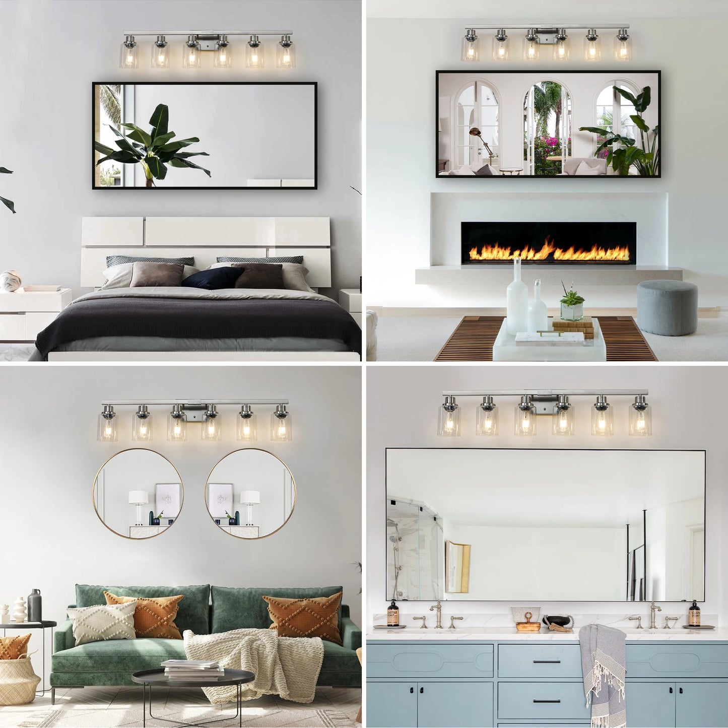 6 Light Bathroom Vanity Light Industrial Metal Fixture with Clear Glass Shades Wall Mount Mirror Lighting for Bathroom No Bulb
