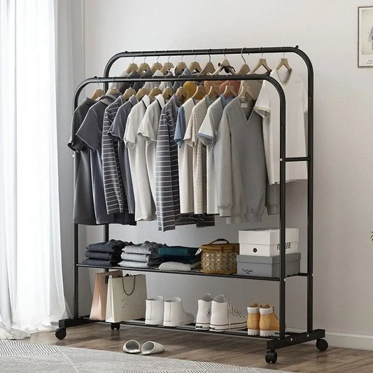 Heavy Metal Double Clothes Rail Hanging Rack Organizer - Cheerful Home Finds