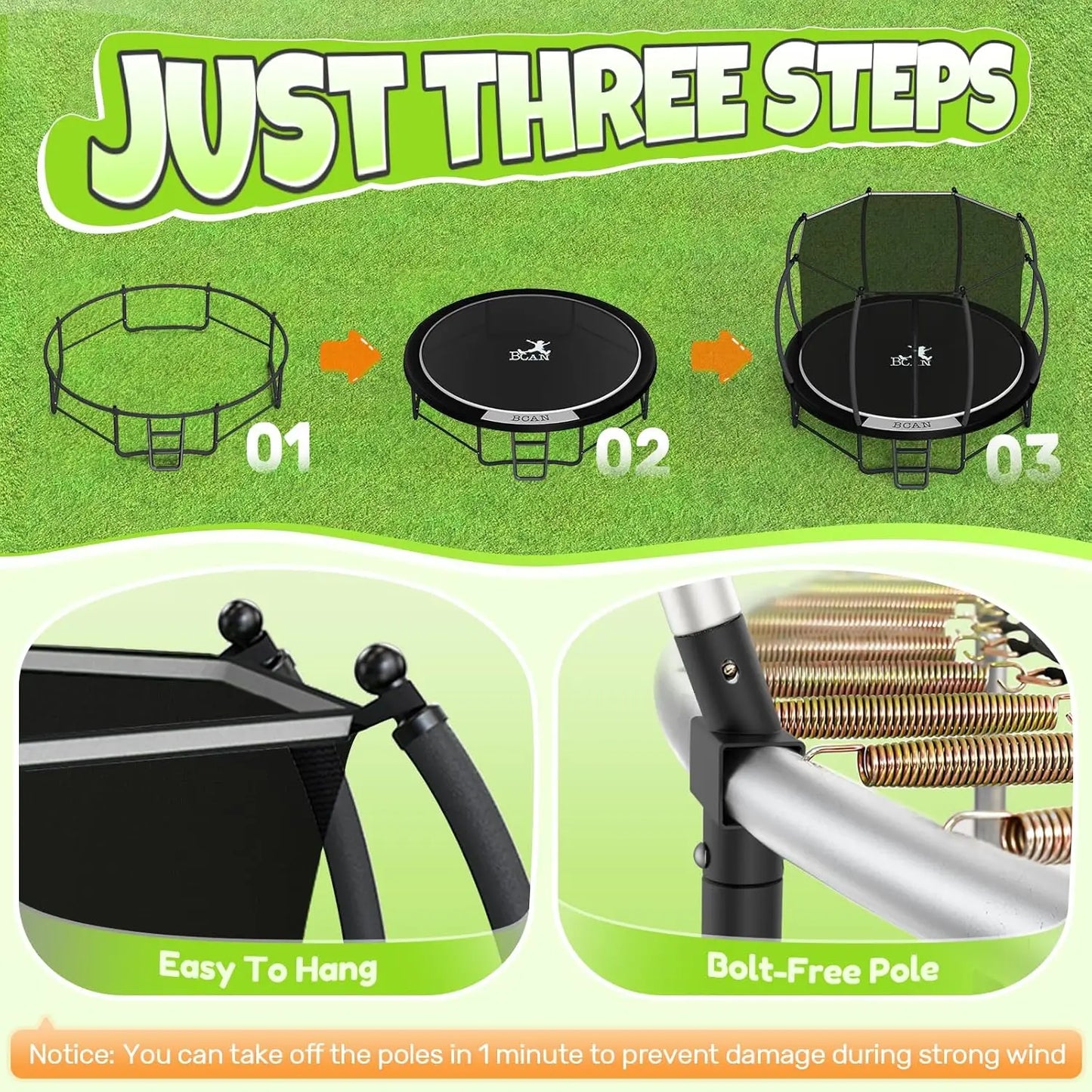 8FT 10FT 12FT 14FT 15FT 16FT Recreational Trampoline with Enclosure - Cheerful Home Finds