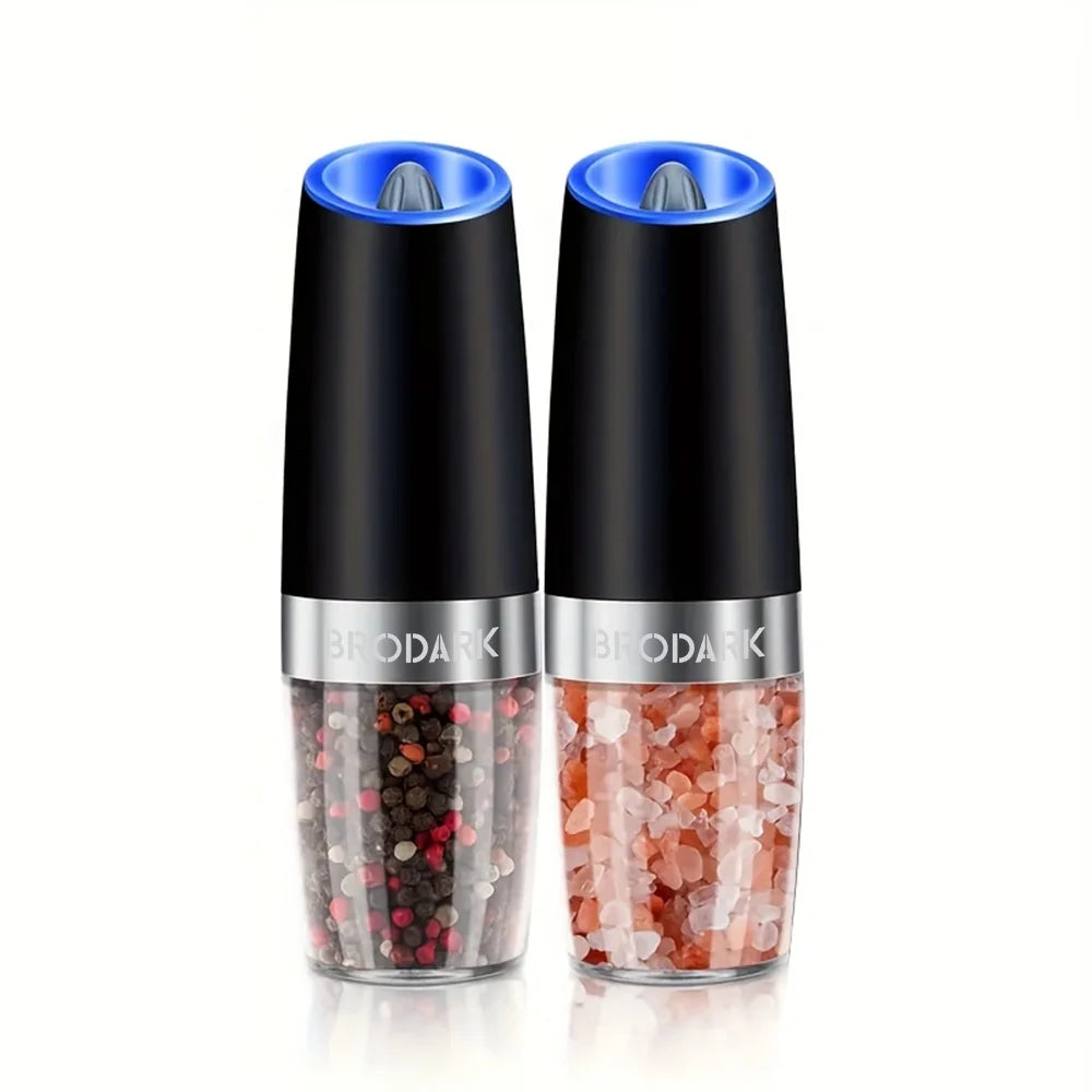 1/2Pcs Gravity Electric Salt And Pepper Grinder Set Battery Powered LED Light One Hand Automatic Operation - Cheerful Home Finds