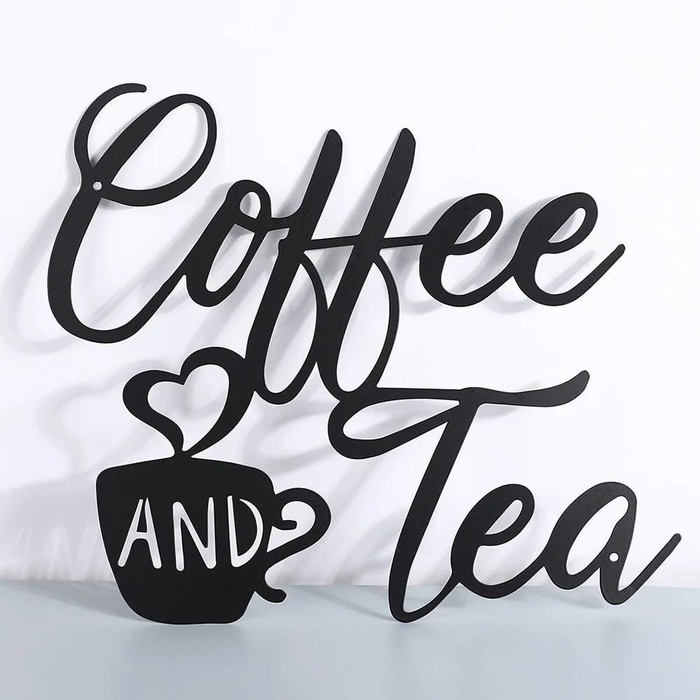 Coffee Bar Sign Metal Hanging Wall Art Plaque Black Letter Silhouette - Cheerful Home Finds