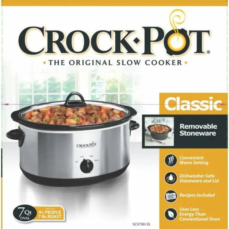 Crockpot 7 Quart Slow Cooker Manual Stainless Steel HAOYUNMA Capacity Over 6L 120V