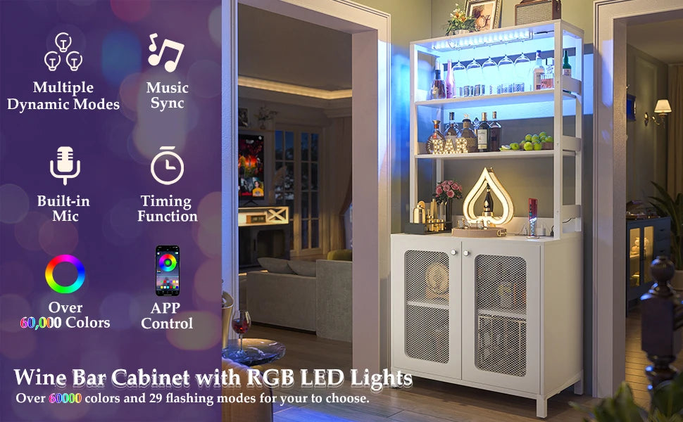 Bar Cabinet with Power Outlets, 67 Inch Tall Wine Bar - Cheerful Home Finds