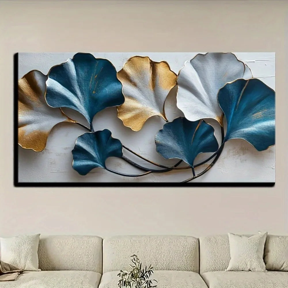 Blue And Yellow Leaf Canvas Wall Art Elegant Sketch Still Life Home Decor 1.5 Inch Thick Pine Solid Wood Frame - Cheerful Home Finds