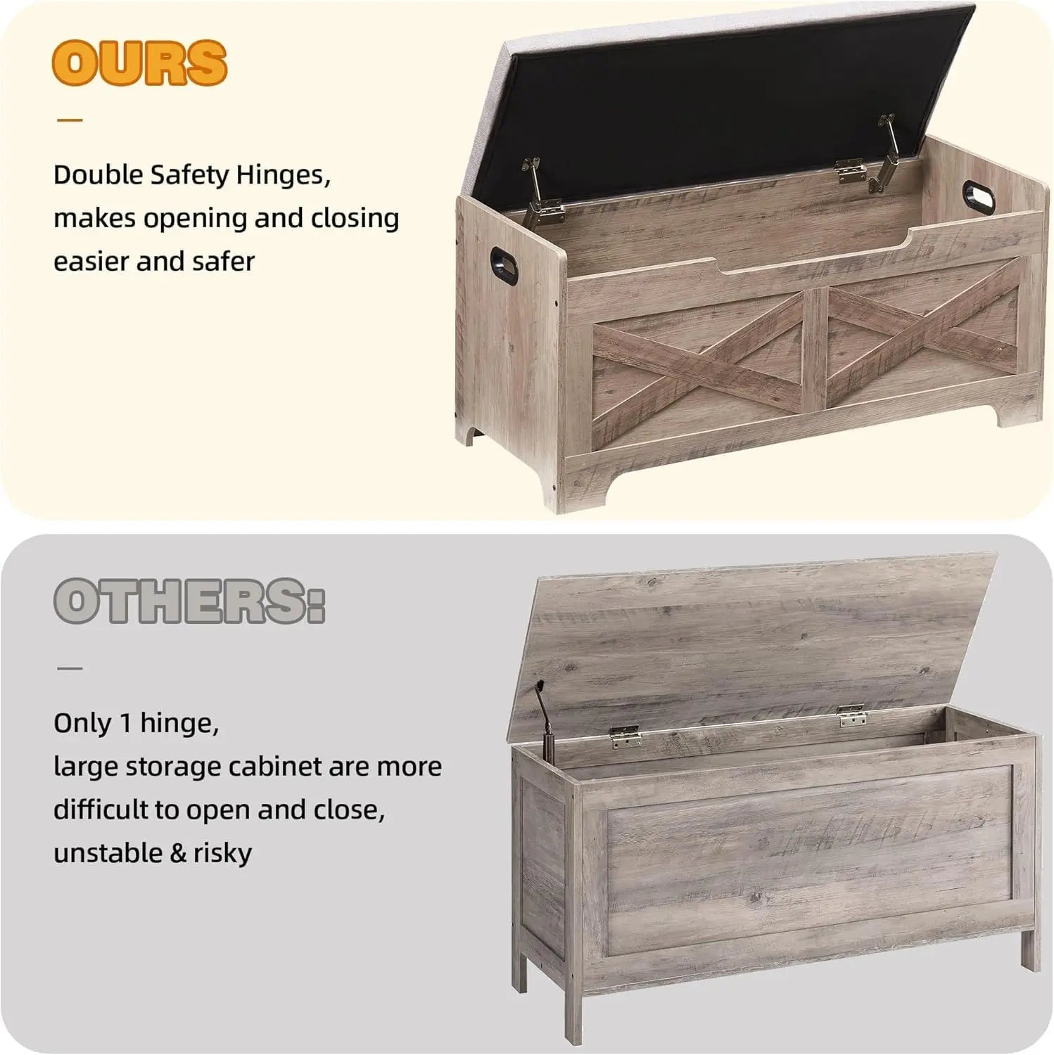 Storage Bench Storage Chest with 2 Safety Hinges Liftable Top - Cheerful Home Finds