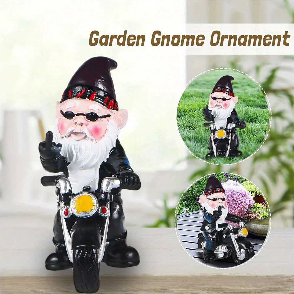 Naughty Gnome Riding Motorcycle Statue Funny Resin Crafts Gift - Cheerful Home Finds